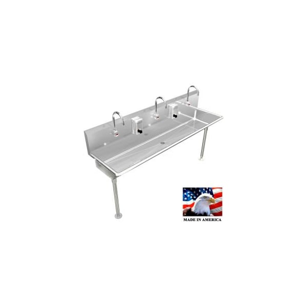 Best Sheet Metal. BSM Inc. Stainless Steel Sink, 3 Station w/Electronic Faucet, Straight Legs 60"L X 20"W X 8"D 032E60208L - main